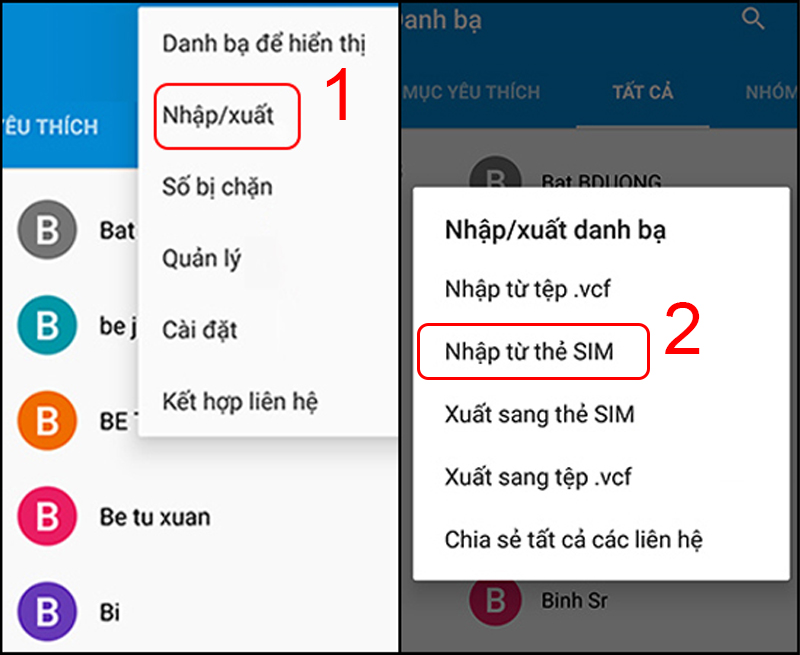 Chọn Nhập từ thẻ SIM